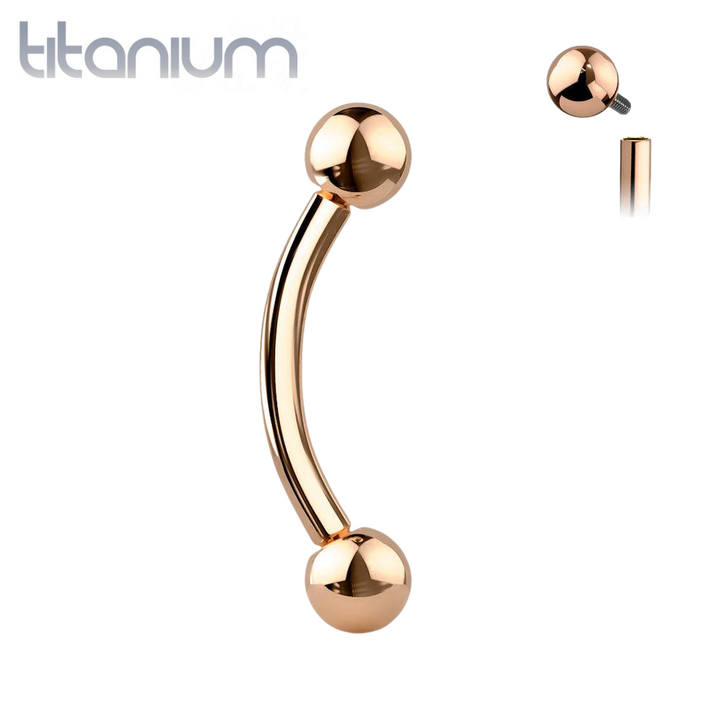 Implant Grade Titanium Rose Gold PVD Internally Threaded Curved Barbell - Pierced Universe