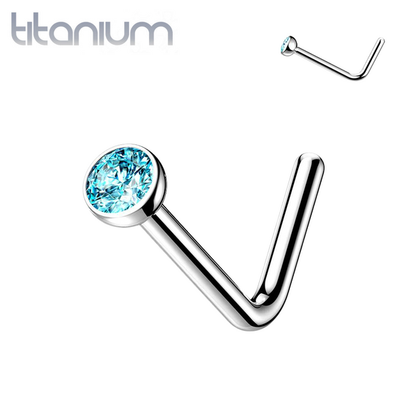Implant Grade Titanium L-Shape Pink CZ Nose Ring Stud Implant Grade Titanium L-Shape Pink CZ Nose Ring Stud