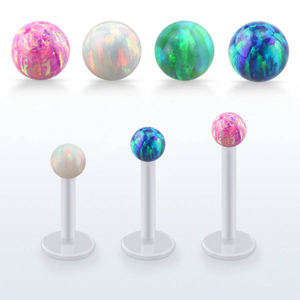 Acrylic Bio-Flex Flat Back Labret Opal Ball Stud - Pierced Universe