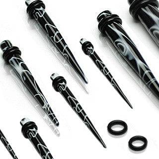 Acrylic Black & White Marble Swirl Ear Gauges Stretchers Tapers - Pierced Universe