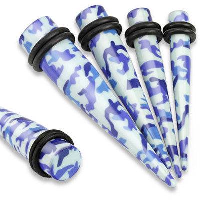 Acrylic Blue Camouflage Army Ear Stretchers Spacers Tapers - Pierced Universe