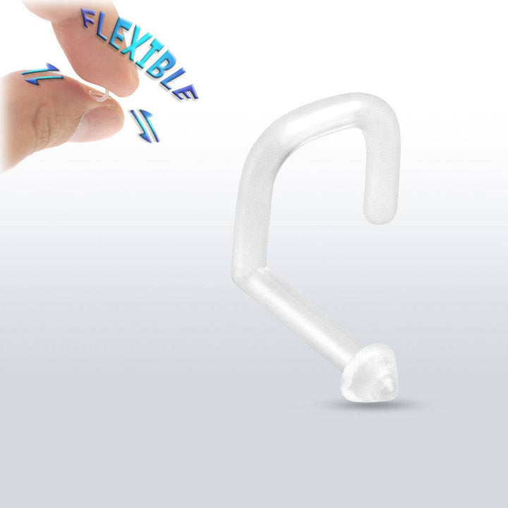 Acrylic Clear BioFlex Corkscrew Nose Ring Stud Retainer - Pierced Universe