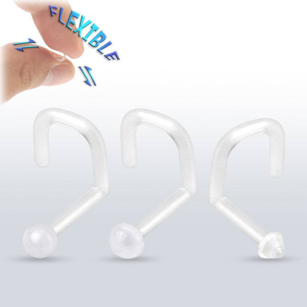 Acrylic Clear BioFlex Corkscrew Nose Ring Stud Retainer - Pierced Universe