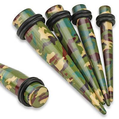 Acrylic Green/Brown Camouflage Army Ear Stretchers Spacers Tapers - Pierced Universe
