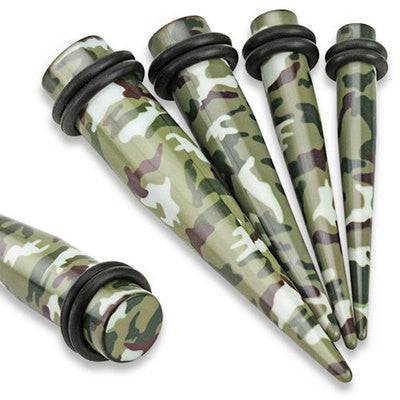 Acrylic Green Camouflage Army Ear Stretchers Spacers Tapers - Pierced Universe