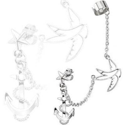 Anchor and Dove Bird Link Cartilage Chain Dangle Cuff Helix Earring - Pierced Universe