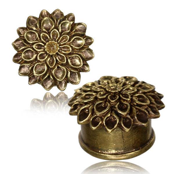 Antique Brass Flower Ear Plugs - Pierced Universe