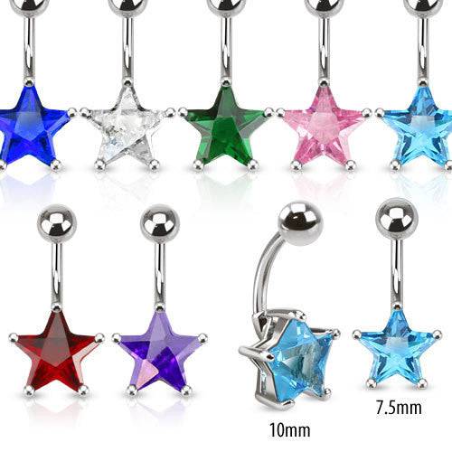 Basic Solitaire Prong Set Star Surgical Steel Belly Button Navel Ring- 2 Sizes - Pierced Universe