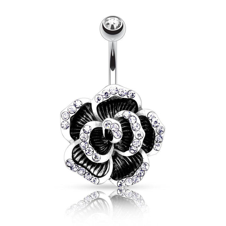Belly Button Navel Ring with Rose Petal Flower CZ - Pierced Universe