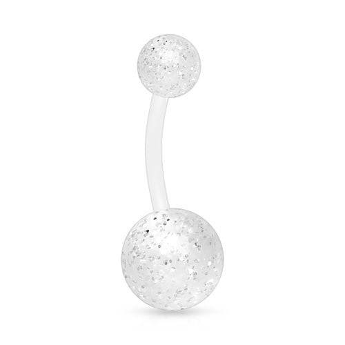 Bioflex Bar with Glitter Acrylic Balls Belly Button Ring - Pierced Universe