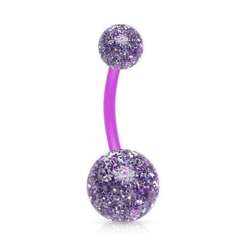 Bioflex Bar with Glitter Acrylic Balls Belly Button Ring - Pierced Universe
