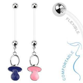 Bioflex Pregnancy Long Dangling Baby Blue and Pink Pacifier Belly Button Navel Ring - Pierced Universe