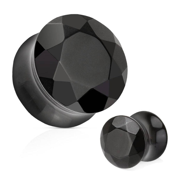 Black Agate Multi Faceted Double Flared Stone Ear Plugs - Pierced Universe