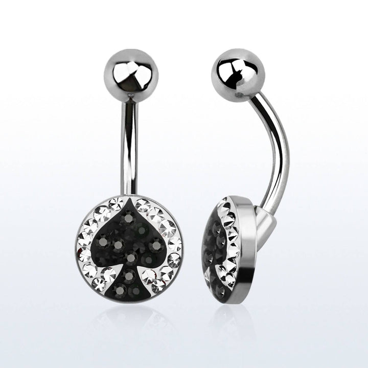 Black Epoxy Coated Crystal Spade Belly Button Navel Ring - Pierced Universe