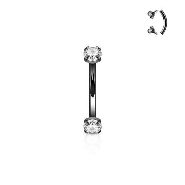 Black IP Surgical Steel Internally Threaded CZ Curved Barbell - Pierced Universe