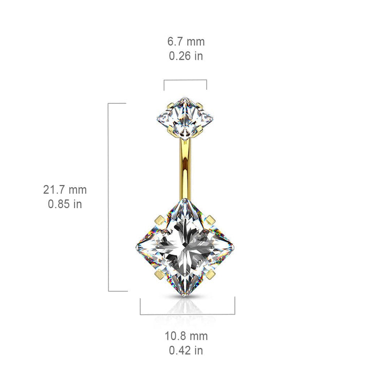 Black Plated Surgical Steel Double Square White CZ Gem Belly Button Ring - Pierced Universe