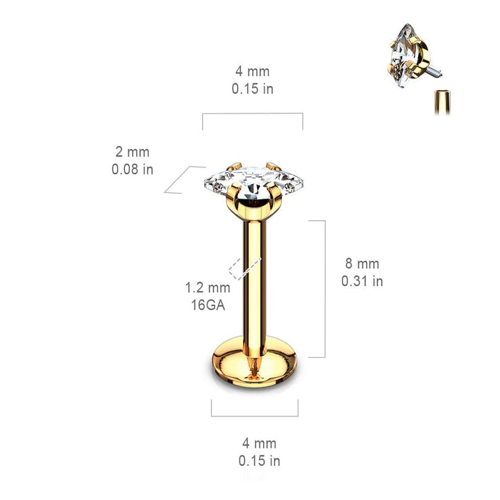 Black Plated Surgical Steel Marquise White CZ Internally Threaded Labret - Pierced Universe
