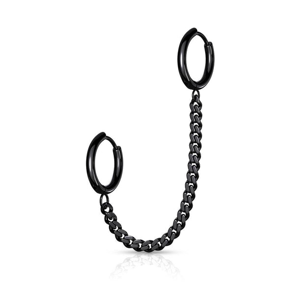 Black PVD Surgical Steel Chain Link Double Hoop Earring - Pierced Universe