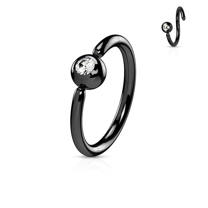 Black Surgical Steel Annealed Hoop with Front Facing Gem - Pierced Universe