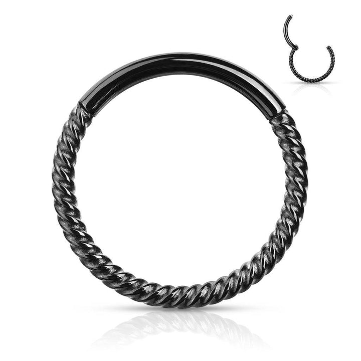 Black Surgical Steel Multi Use Braided Twisted Hinged Hoop Ring Clicker - Pierced Universe