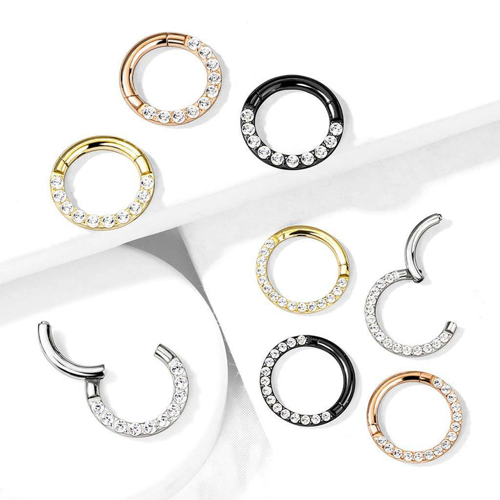 Black Surgical Steel Paved CZ Hinged Septum Ring Clicker - Pierced Universe