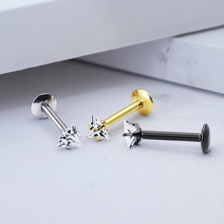 Black Surgical Steel Triangle White CZ Internally Threaded Labret - Pierced Universe