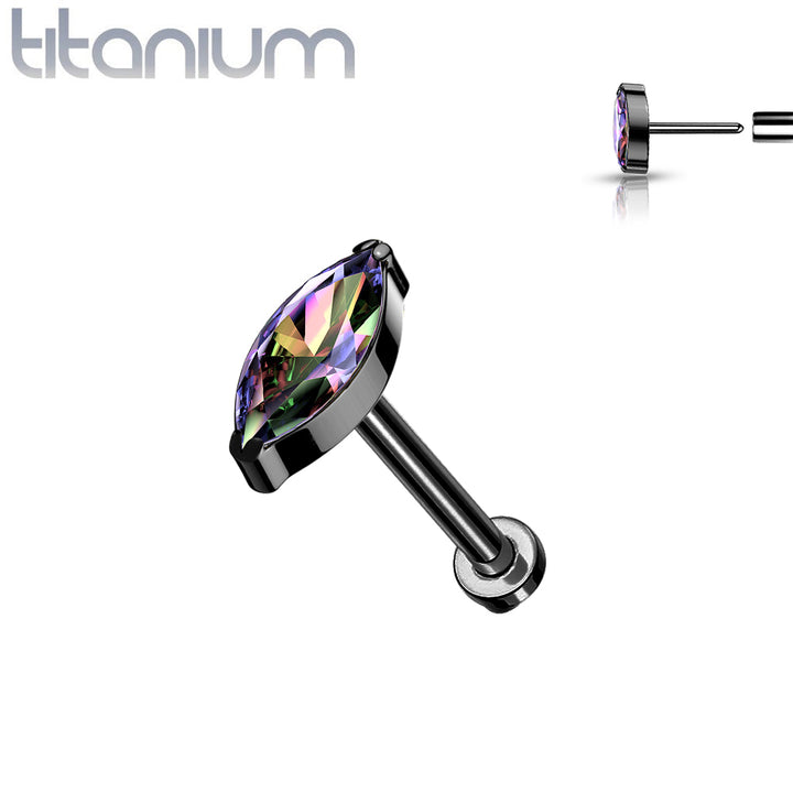Implant Grade Titanium Black PVD Threadless Push In Labret VM Marquise CZ Stud - Pierced Universe