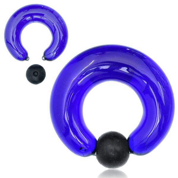 Blue Glass Captive Bead Ring Hoop with Rubber Black Ball - Pierced Universe