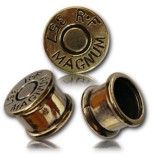 Brass Magnum Gun Bullet Double Flared Ear Plugs Gauges - Pierced Universe