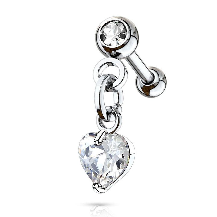 Cartilage Ball Back Dangling White Heart Barbell - Pierced Universe