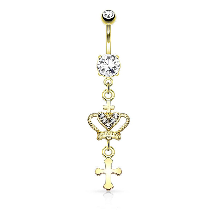 Christian Crown and Cross Dangling Belly Button Navel Ring - Pierced Universe