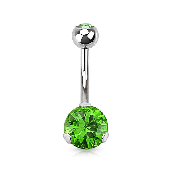 Classic Green CZ 8mm Gem Surgical Steel Belly Button Navel Ring Classic Green CZ 8mm Gem Surgical Steel Belly Button Navel Ring