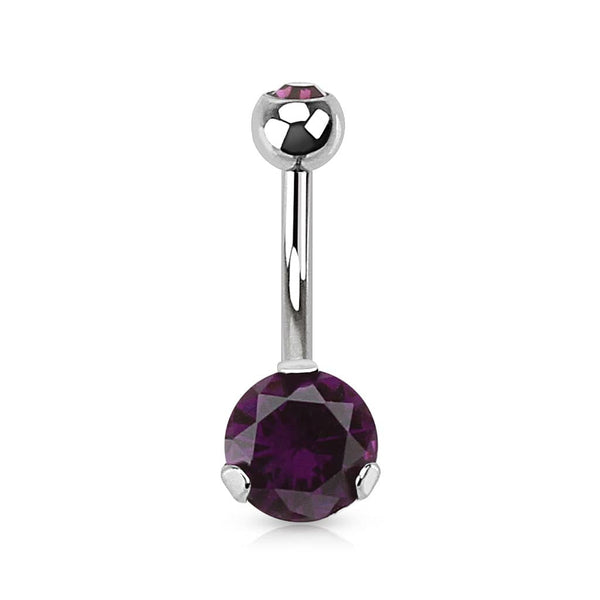 Classic Purple CZ 8mm Gem Surgical Steel Belly Button Navel Ring - Pierced Universe