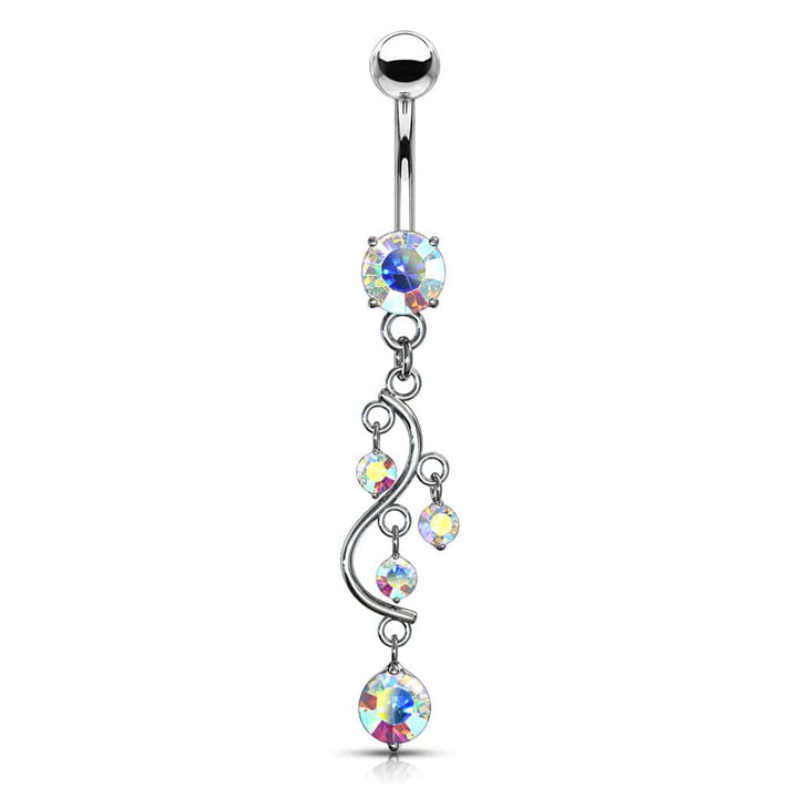 Classic Traditional Vine Prong Aurora Borealis Dangling Surgical Steel Belly Button Navel Ring - Pierced Universe