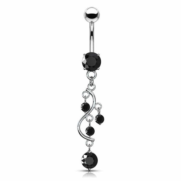 Classic Traditional Vine Prong Black Dangling Surgical Steel Belly Button Navel Ring - Pierced Universe