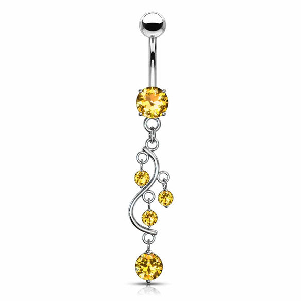 Classic Traditional Vine Prong Topaz Dangling Surgical Steel Belly Button Navel Ring - Pierced Universe