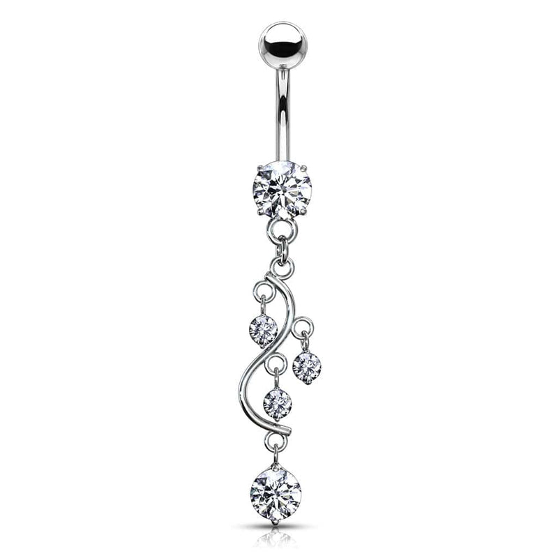Classic Traditional Vine Prong White Dangling Surgical Steel Belly Button Navel Ring - Pierced Universe