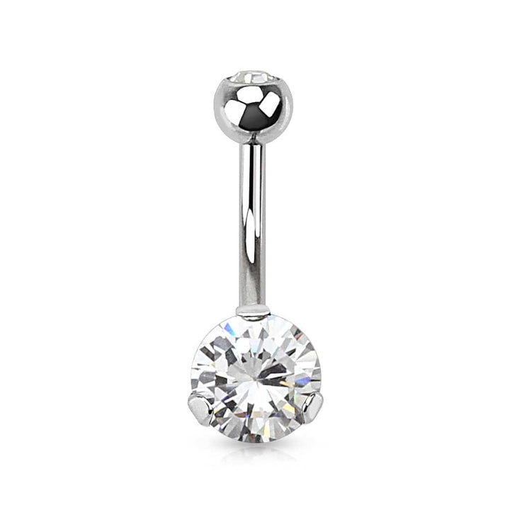 Classic White CZ 8mm Gem Surgical Steel Belly Button Navel Ring - Pierced Universe