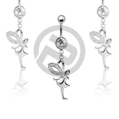 Clear CZ Fairy with Wings Belly Button Navel Ring Dangle - Pierced Universe