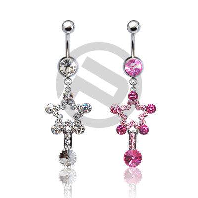 Clear CZ Star Design Belly Button Navel Ring Dangle - Pierced Universe