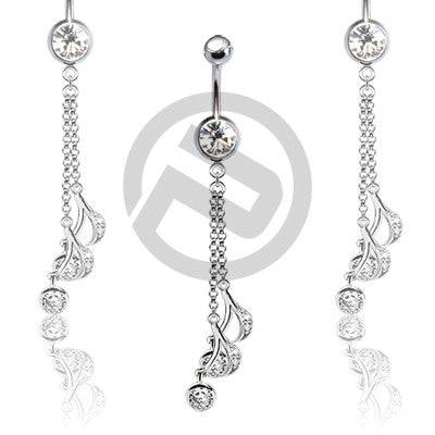 Clear Musical Treble Clef Dangle Belly Button Navel Ring - Pierced Universe