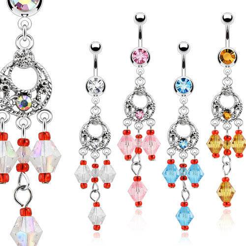 Crystal Beaded Vintage Antique Chandelier Belly Button Navel Ring - Pierced Universe