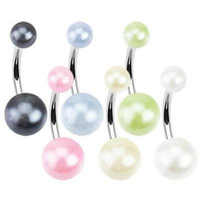 Cute Pearl Coated Acrylic Belly Button Navel Ring - Pierced Universe