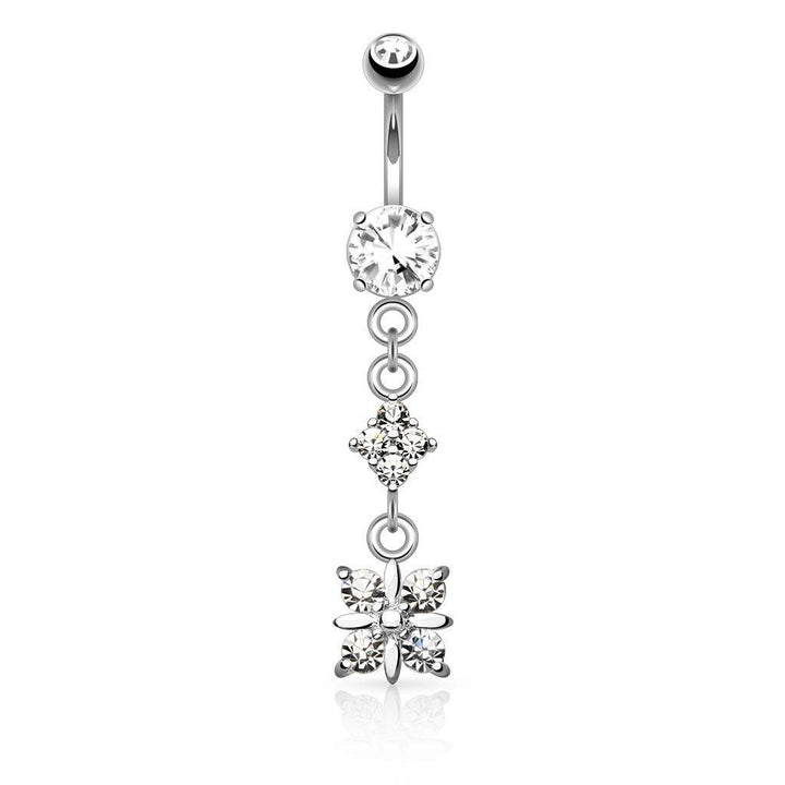 Cute Small CZ Crystal Dangle Belly Ring - Pierced Universe