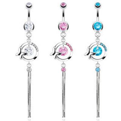 Dangling Long Butterfly Loop CZ Gem Surgical Steel Belly Button Navel Ring - Pierced Universe
