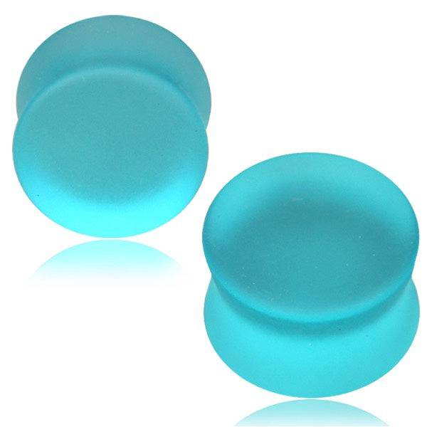 Double Flared Frosted Blue Glass Ear Plugs - Pierced Universe