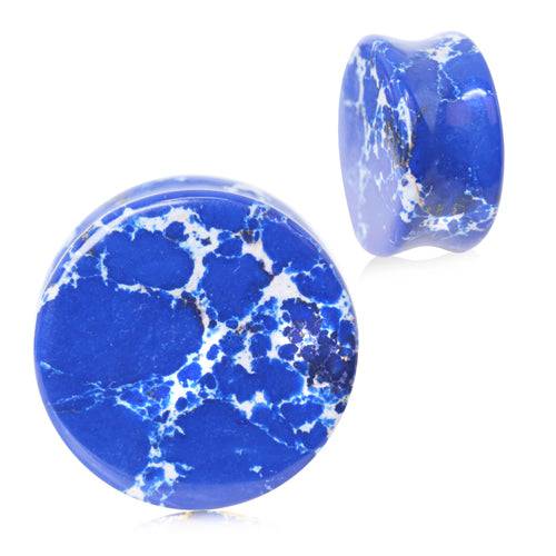Double Flared Natural Blue Imperial Jasper Stone Saddle Ear Plug - Pierced Universe