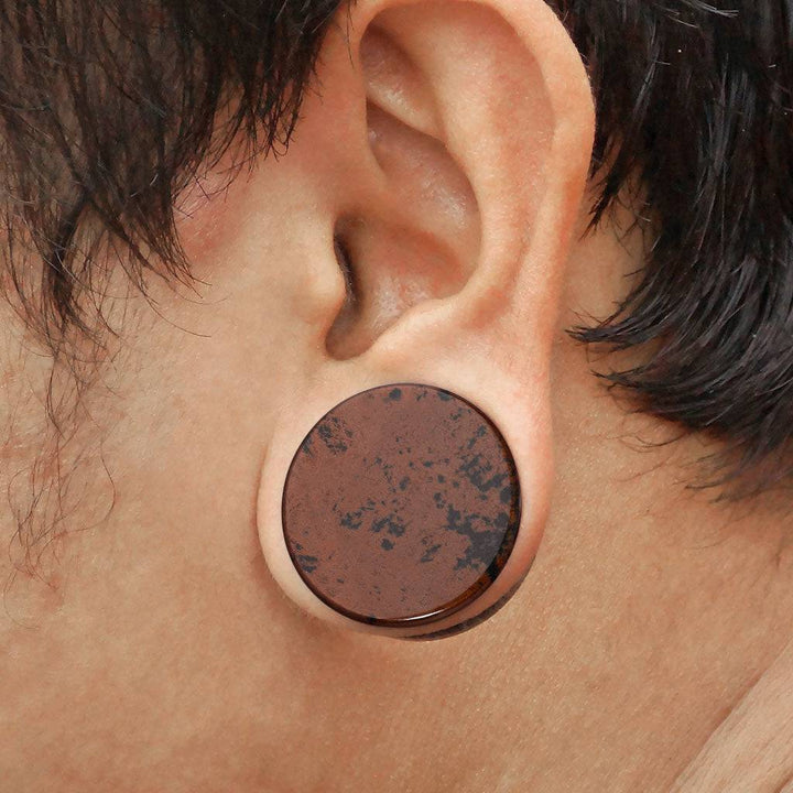 Double Flared Natural Mahogany Obsidian Stone Saddle Ear Plug - Pierced Universe