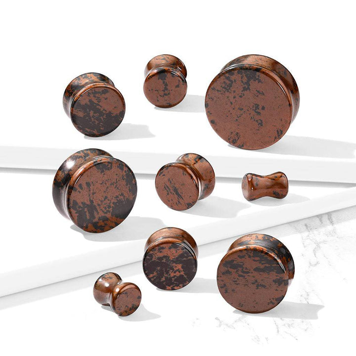 Double Flared Natural Mahogany Obsidian Stone Saddle Ear Plug - Pierced Universe