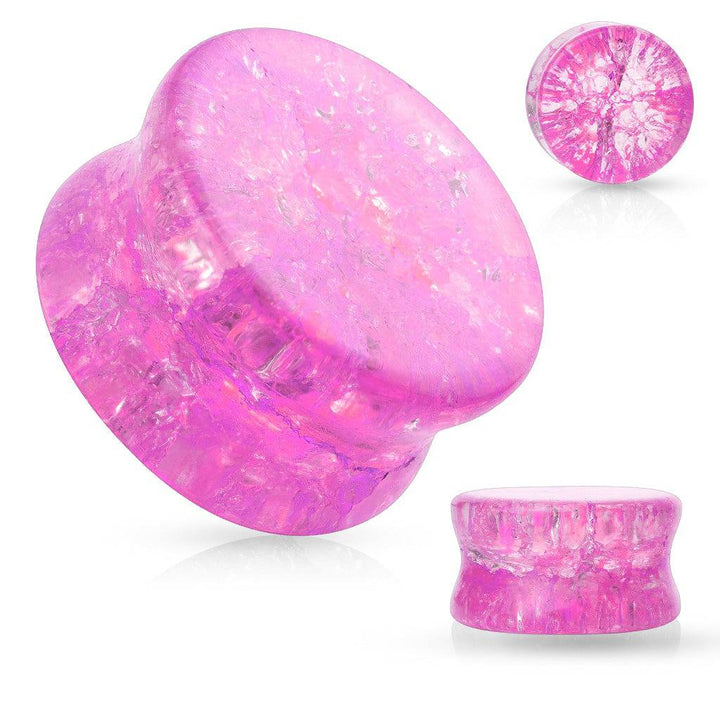Double Flared Pink Shattered Glass Look Acrylic Plugs - Pierced Universe